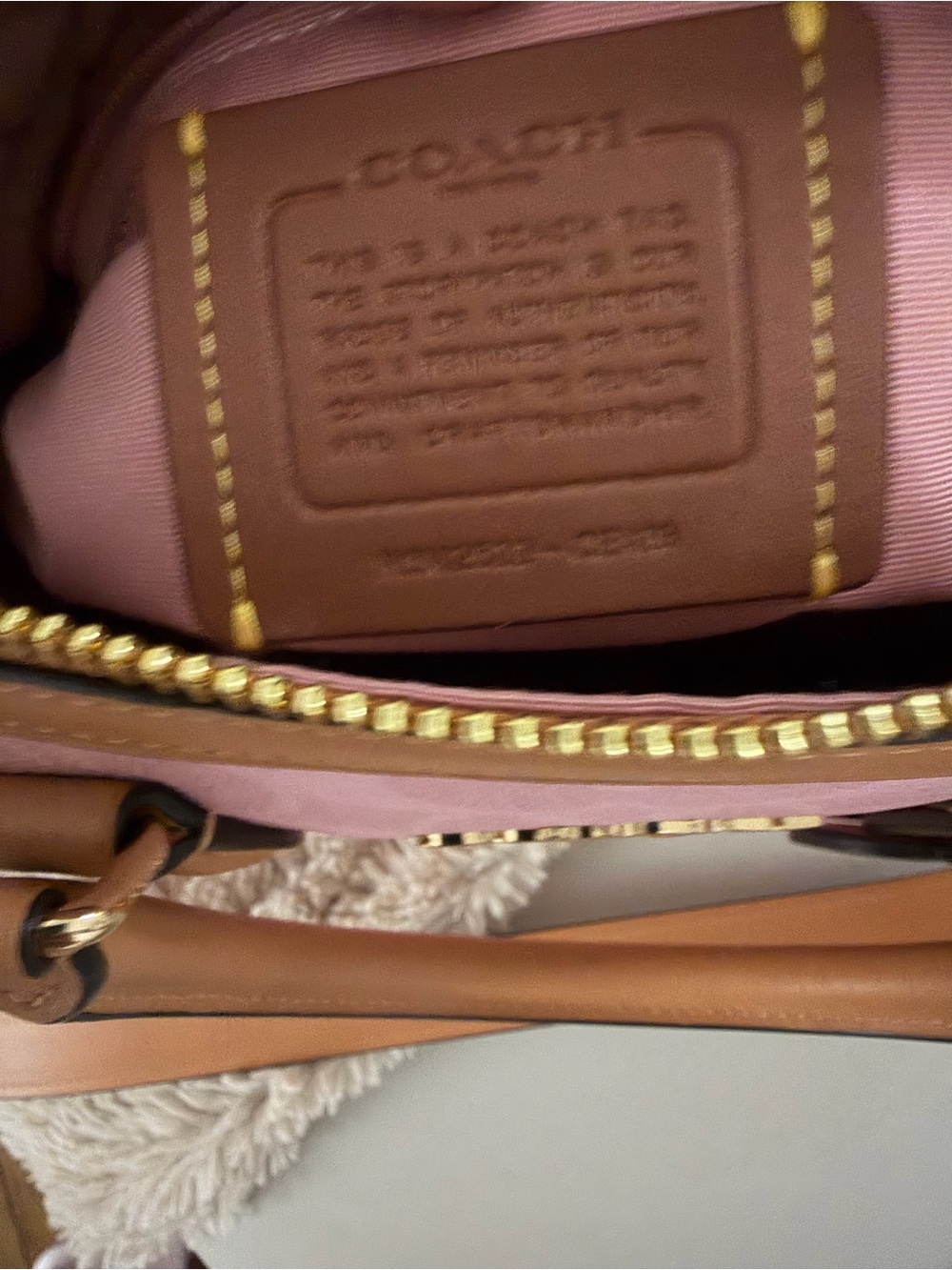 Coach Powder Pink Large Rowan with Tan Trim and Flower Charm EUC - Picture 6 of 7